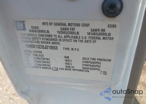 2005 Chevrolet Tahoe Ls from USA, damaged, VIN 1GNEK13Z35J210553